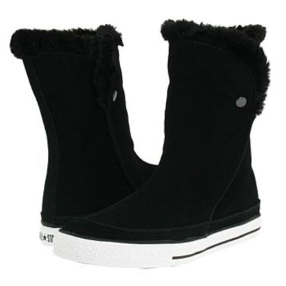 NIB Converse Chuck Taylor All Star Beverly Mid Boots Black Fur Classic Sneaker 6 - Picture 1 of 8